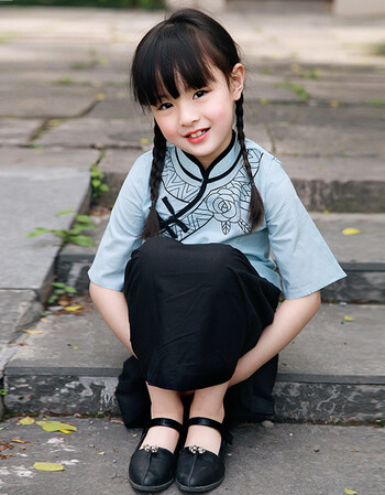 女童民国风套装夏装宝宝民国服装童装中国风小女孩旗袍装儿童汉服 蓝