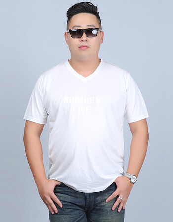 夏季加肥加大码男装短袖t恤特大码胖子半袖v领中青年肥佬纯棉上衣