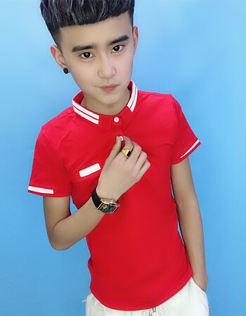 同款潮流社会人精神小伙短袖翻领t恤修身半袖polo衫2018 8008男款红色