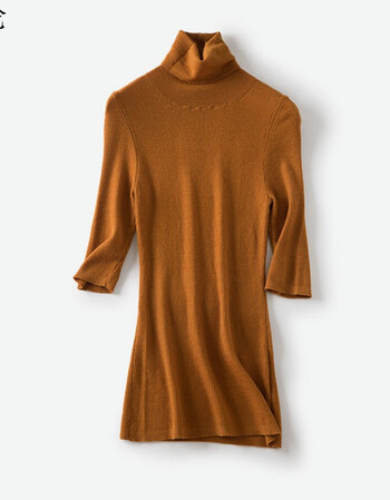 柔软细腻精纺羊毛 五色高领五分袖上衣打底衫针织衫毛衣女 棕色 38【