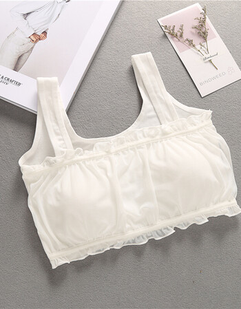 内衣发育期学生中学生小背心高中生无钢圈胸罩初中生 轻纱蕾丝款白色
