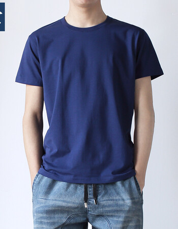 南小七夏季t恤男短袖男式纯色莱卡圆领t恤薄款弹力短t宽松直筒 深蓝色