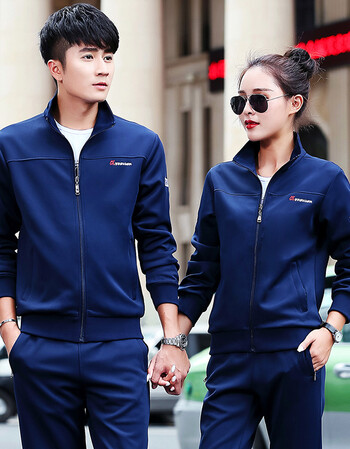 套装男春秋2018新款情侣装跑步服健身青年休闲纯棉长袖运动服 蓝色 6