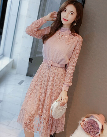 裙 kowell 蕾丝连衣裙女2018春季新款韩版修身小香风内搭镂空a字打底