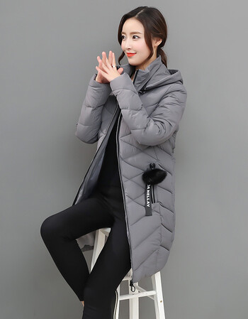 冬季女装棉衣新款韩版中长款羽绒棉服修身显瘦保暖上衣外套潮 灰色 m