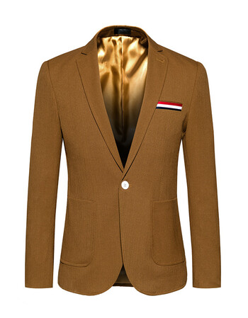 花花公子男士休闲纯色西服 一粒扣修身韩版西装卡其 深卡其布色 5xl