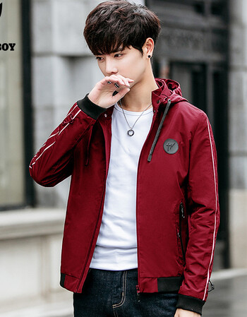 夹克男春季学生外衣服韩版潮流修身帅气2018新款男装外套 红色 xl