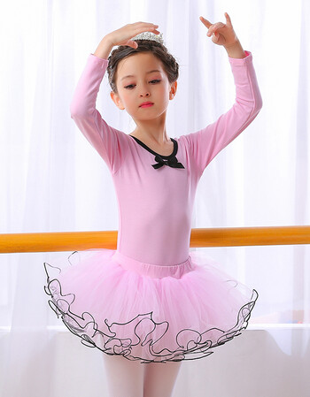新款儿童舞蹈服装芭蕾舞裙女童练功服长短袖幼儿考演出服 粉色(长袖)