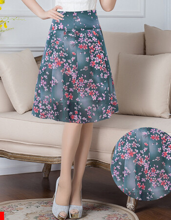 裙雪纺印花半身裙女夏高腰百褶裙碎花小短裙子雪纺裙短裙淑女妈妈裙