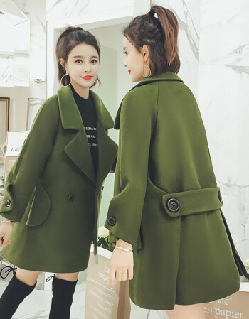 呢子大衣女中长款新款韩版春装英伦矮个子斗篷毛呢外套女秋冬 军绿色