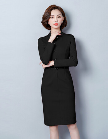 女装秋冬职业连衣裙通勤ol气质修身显瘦正装中长款包臀开叉商务裙