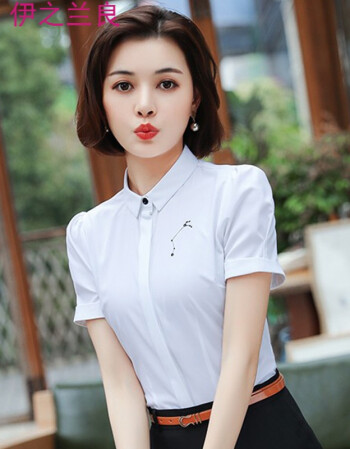 韩版白色女衬衫短袖夏装半袖工作服正装工装大码衬衣职业女装ol 白色