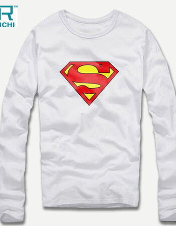 超男个性超级英雄超人印花衣服男士长袖t恤纯棉休闲打底衫f81 白色 l