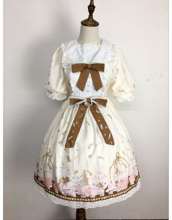 新品日系软妹lolita印花jsk背心裙op短袖连衣裙上新 生成色短袖连衣裙