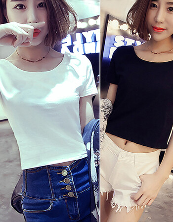 韩版少女短装显瘦露脐t恤夏季紧身女学生短袖高腰短款