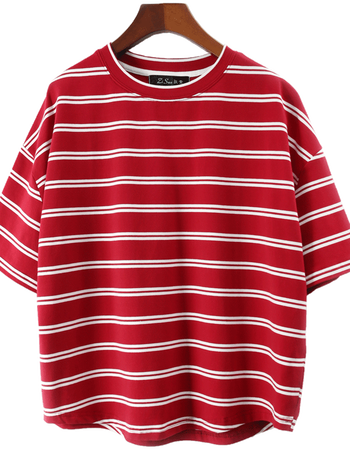 条纹t恤女短袖夏季2018新款韩版百搭宽松学生红白棉打底上衣 红色 m
