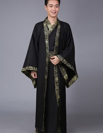 华服唐装古装古代服装汉服学生男男士曲裾书生男黑色汉服直裾深衣qss