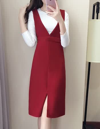 红色套装 裙子 打底衫 xl