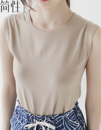 简性2016夏款新品女装百搭宽松显瘦纯色无袖打底衫t恤女 工字背心t