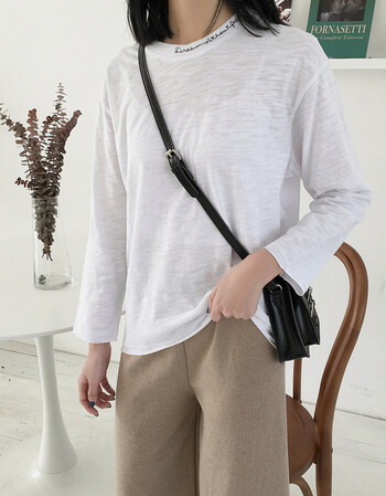 2018春季风宽松竹节棉长袖恤女学生中长款打底衫女纯棉上衣服 白色934