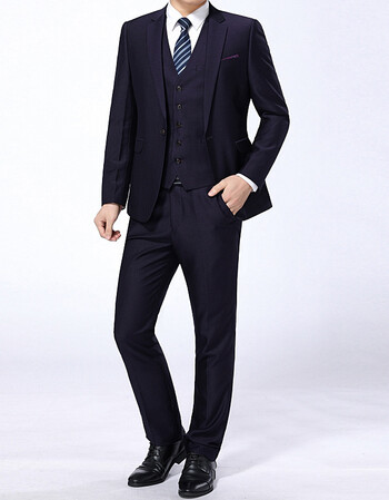 花花公子西服套装三件套商务男士正装职业修身西装小西服外套单西 紫