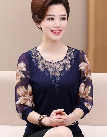 女装 夏尔维纳(chanvenuel) 夏尔维纳中老年服装女打底长袖40中年妇女