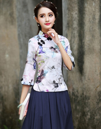 中式复古修身改良时尚中国风春夏装民国唐装汉服茶服女装 02上衣 m