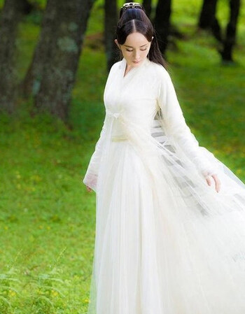 十里桃花衣服同款服装清新淡雅古风仙女装汉服演出服y 白色白浅直袖款