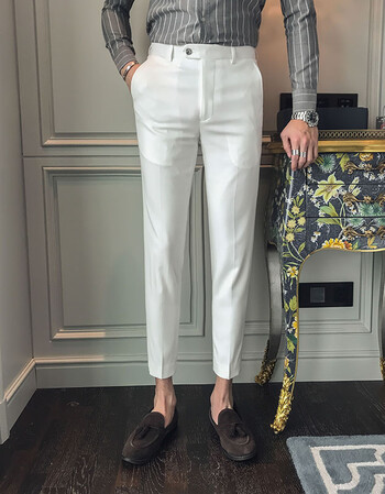 2018 春夏新款男士长裤纯色西裤休闲修身直筒九分裤男 白色 31