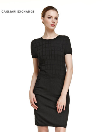 卡利亚里cagliari exchange 女性黑色格纹半袖连衣裙 42