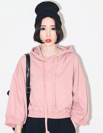 韩版宽松连帽加绒加厚卫衣女冬2018新款粉色白色小清新外套短款 粉红