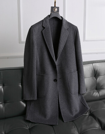 高端男士双面呢大衣 中长款男工双面羊绒羊毛呢外套 深灰色 52