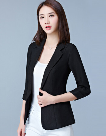 飞燕兰一粒扣小西装女韩版收腰修身职业西装外套 黑色 5xl