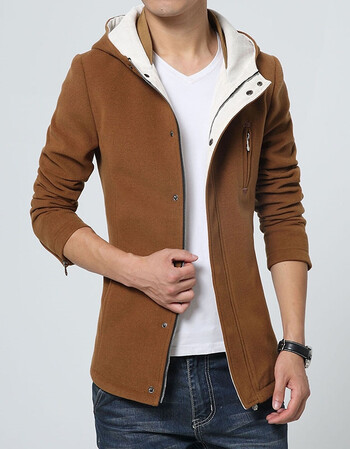 新品男士连帽尼子短款夹克潮尚品精品男士休闲修身外套 深卡其布色 l