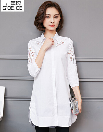 革琦初高中学生时尚少女大码白衬衫女2018春装新款韩范中长款胖mm女装