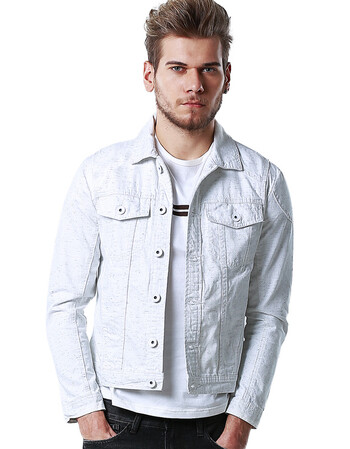 麻吉match 麻吉match青年简约宽松型男士夹克 纯棉翻领水洗夹克外套g