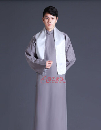 中式长袍马褂相声表演出服装古装手工盘扣男民国先生长衫大褂 灰色