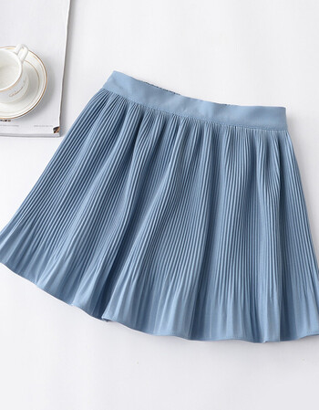 松紧腰百褶裙女2018春季新款韩版时尚百搭高腰短裙字裙半身裙 蓝色 s