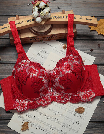 无钢圈内衣少女士性感小胸罩聚拢调整型收副乳防下垂上托文胸 大红色