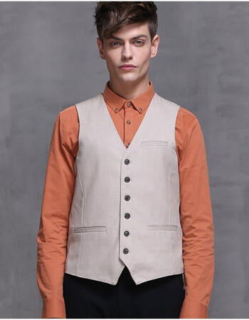 男士马甲 时尚休闲马甲 男式西装马甲男韩版 卡其色 xl