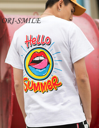 ori-smile 2018夏季新款男士短袖t恤大嘴唇印花上衣 白色 l