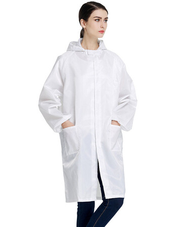 静电大褂带帽防静电服工作服无尘服防尘衣服女长款防粉尘防护服 白色