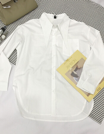 2017秋冬新款设计小领结韩版领口打结白色衬衫中长款长袖衬衣女装