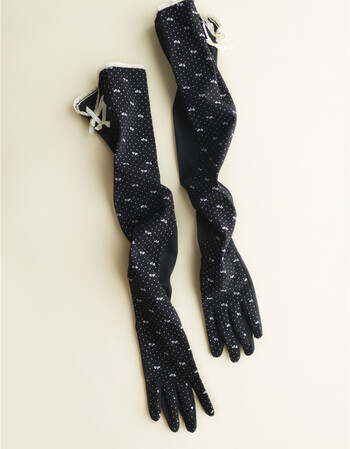 2018防晒紫外线长款手套超长手套遮阳袖套女 长款:可爱蝴蝶结-黑色