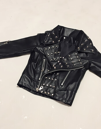 走秀模特男女儿童乐队唱歌吉他架子鼓演出服机车铆钉皮衣夹克套装 多