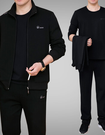 套装男士运动服套装男中老年休闲套装爸爸运动服装品牌同款 黑色6712)