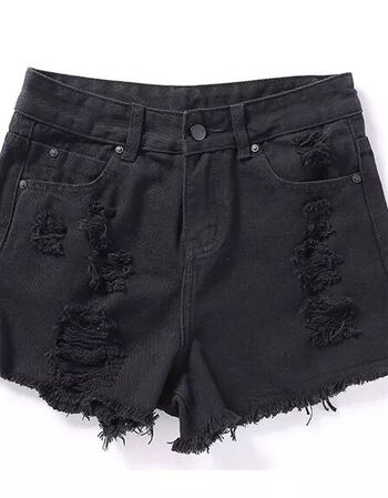 牛仔短裤女韩版破洞毛边宽松显瘦学生阔腿裤热裤潮 黑色(标准码数) 27