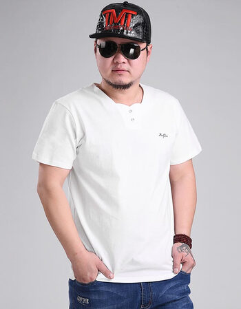 2018夏季男士大号胖子宽松短袖t恤加肥加大码胖人肥佬短袖体恤衫 白色