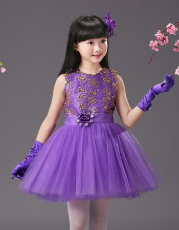 公主裙蓬蓬纱裙舞台剧礼服女六一合唱表演出服裙子花童连衣裙qss 紫色