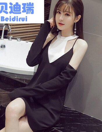 时尚高中生初中少女贝迪瑞夜店女装秋装新款性感吊带连衣裙套装露背挂